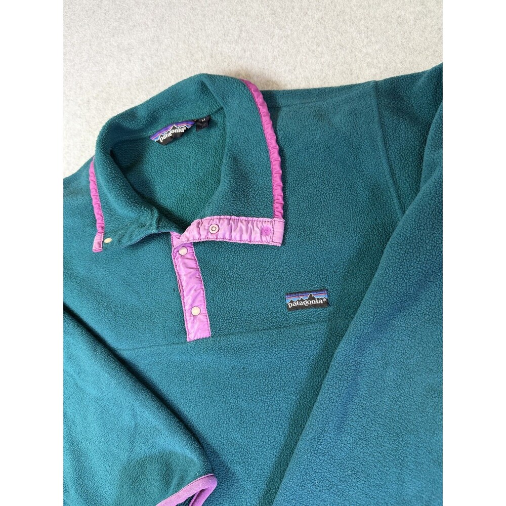Vtg 80s Patagonia Snap-T Fleece Pullover 25541 Teal Magenta Pink No Pocket USA M